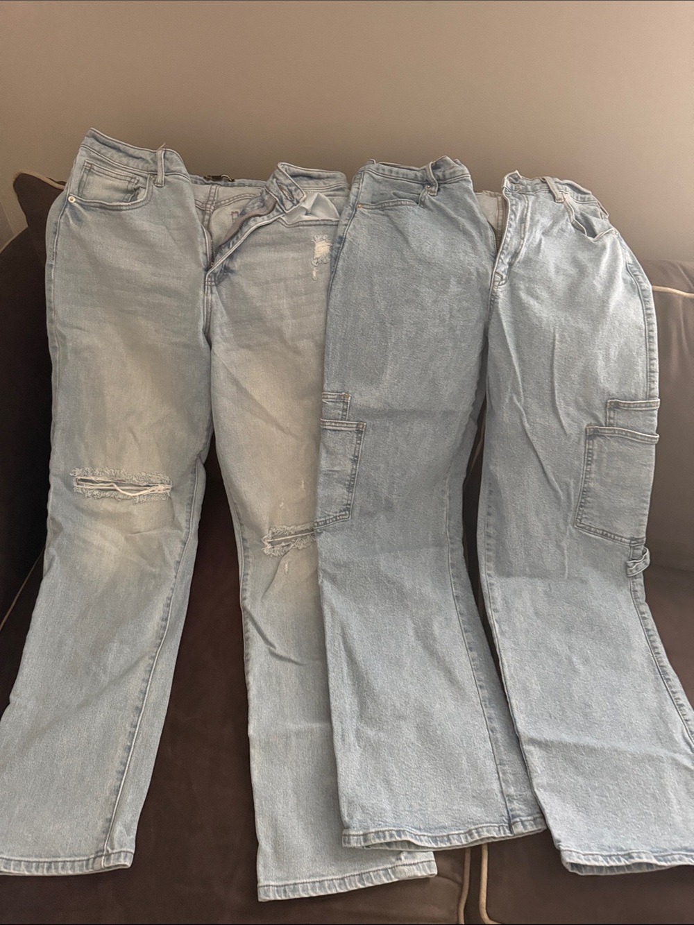 Fashion Nova Light Blue Straight Leg Women's Jeans - Distressed & Cargo Options